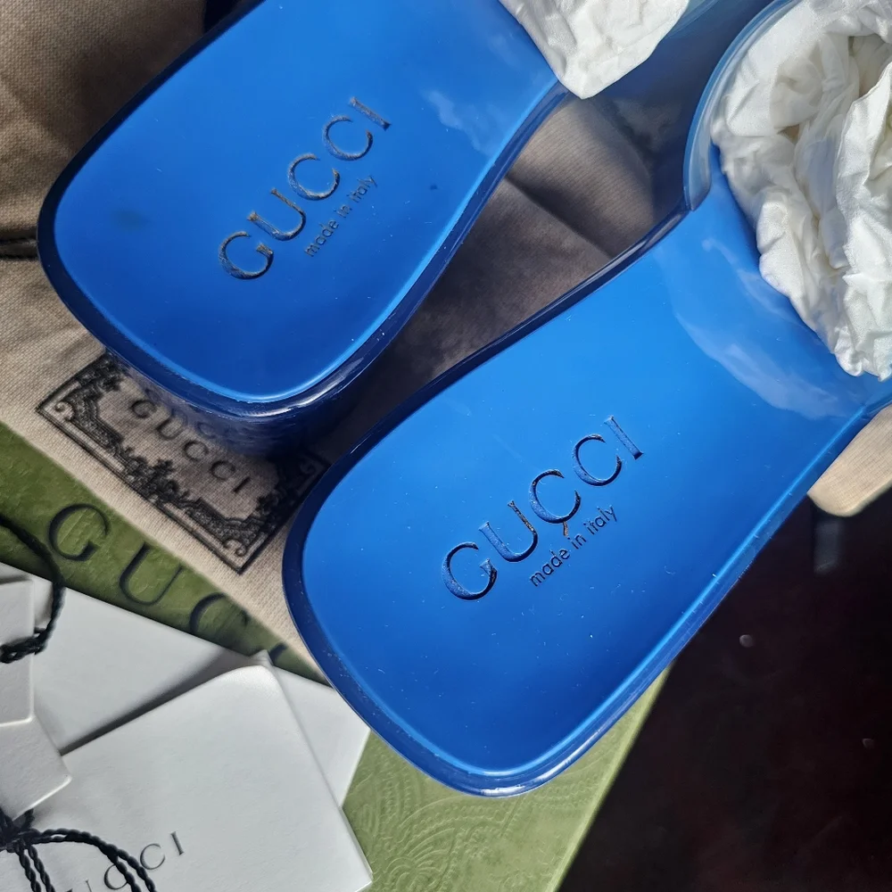 Gucci Blue Slide Sandals Size 37 - Picture 9 of 15